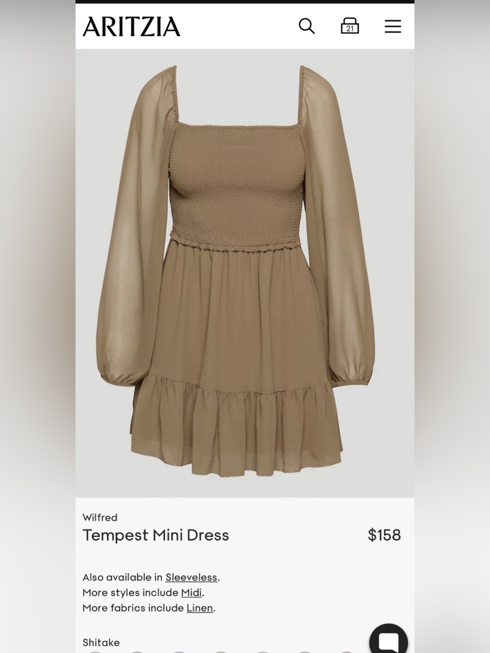 Wilfred Tempest Dress - Square Neck Long Sleeve Mini Dress - Shiitake Brown